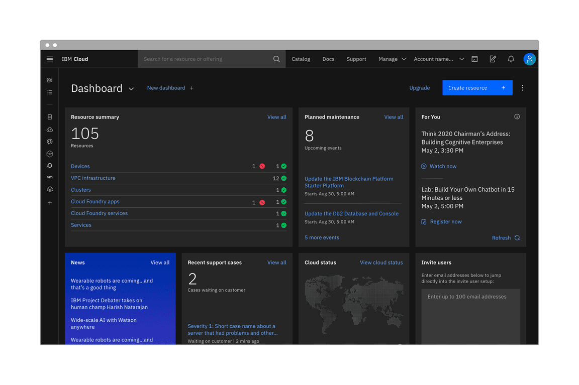 Dashboard in dark mode